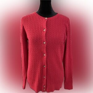 L.L. Bean Merino Wool Blend Cable Knit Cardigan - Size Medium Regular - EUC